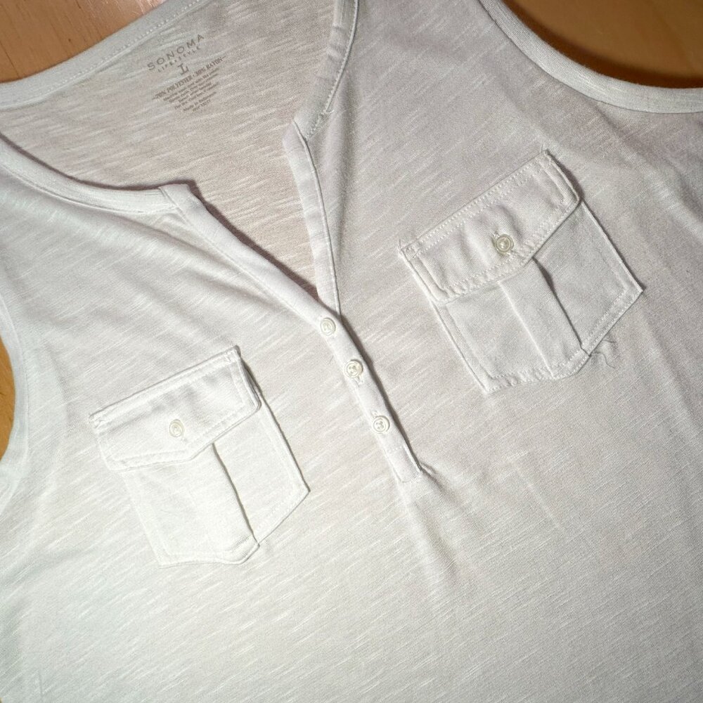 Sonoma Life & Style White Splitneck Utility Tank Top with Buttons Large - Picture 3 of 8
